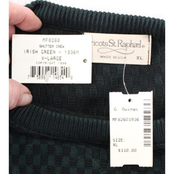 NWT Tricots St. Raphael Irish Green Shutter Crewneck Sweater XL Made In USA - Picture 3 of 5